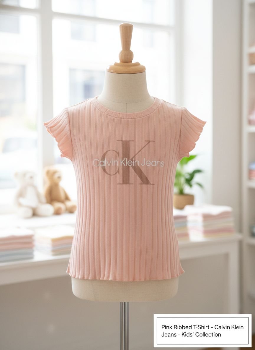 calvin klein jeans blusa/polera rib acanalada niña rosa pastel calvin klein jeans blusa/polera rib acanalada niña rosa pastel