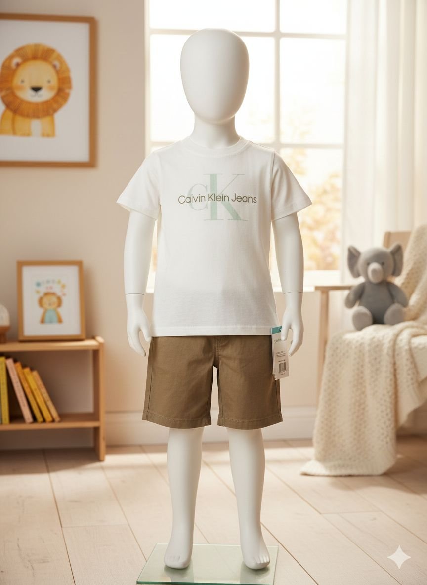 conjunto calvin klein jeans niños polera blanca + short cargo conjunto calvin klein jeans niños polera blanca + short cargo